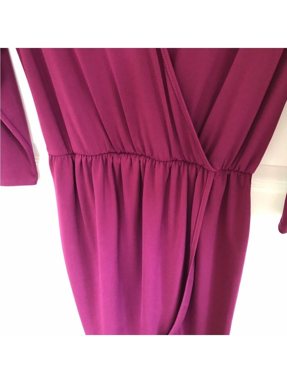 Size S Charming Charlie V Neck Wrap Midi Dress 3/4 Sleeves USA Tulip Dress - Picture 3 of 9